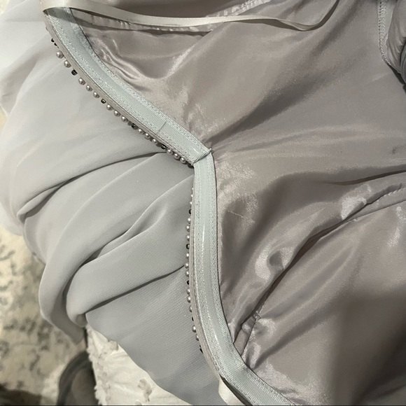 NEW Decode 1.8 Grey Sweetheart Beaded Bodice Long Strapless Chiffon Gown - Picture 6 of 8